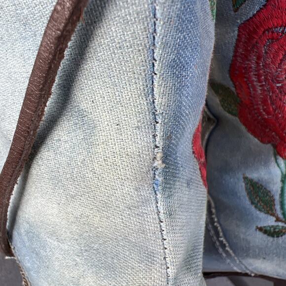 Freebird Boots Womens 8 Blue Cyrus Leather Roses Embroidery Knee High Laces Boho - Picture 10 of 16